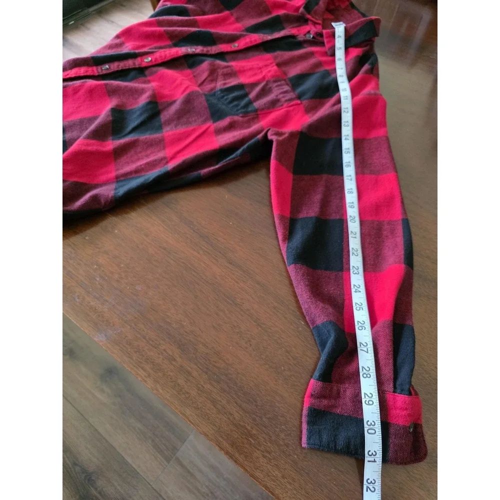 Old Navy Shirt Womens Lg Red Black Plaid Flannel Button Up Long‎ Sleeve Cotton - Picture 9 of 10
